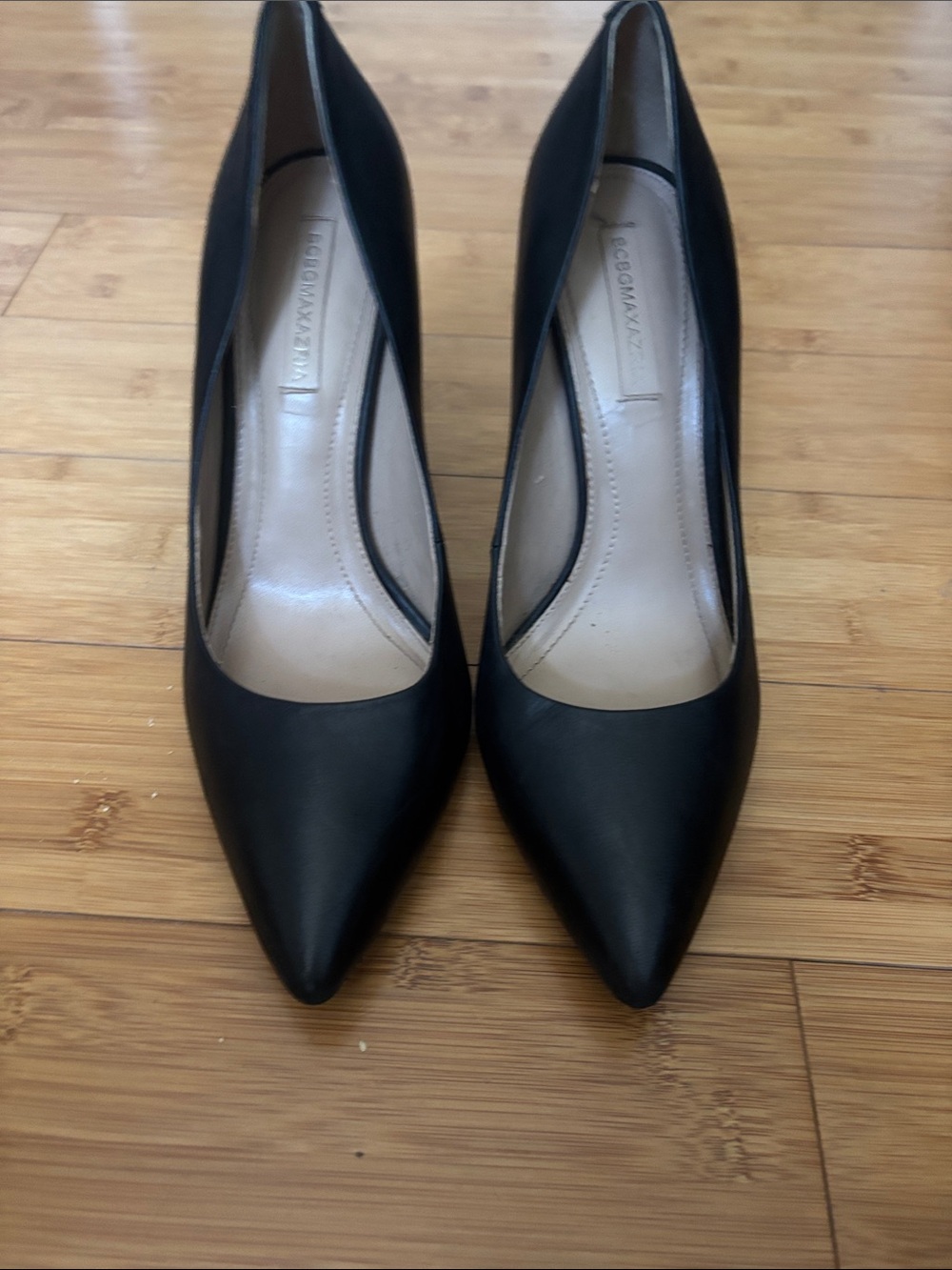 BCBGMaxAzria Black Pointed-Toe Leather Pumps